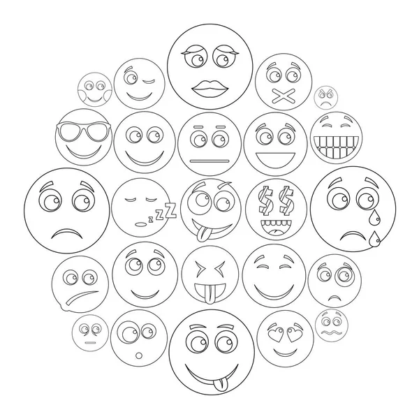 Conjunto de iconos de sonrisa, estilo de contorno — Vector de stock