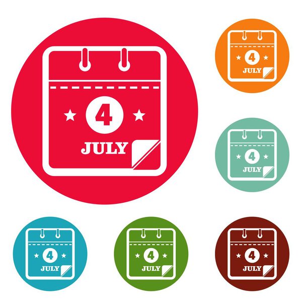 Calendar fourth july icons circle set vector