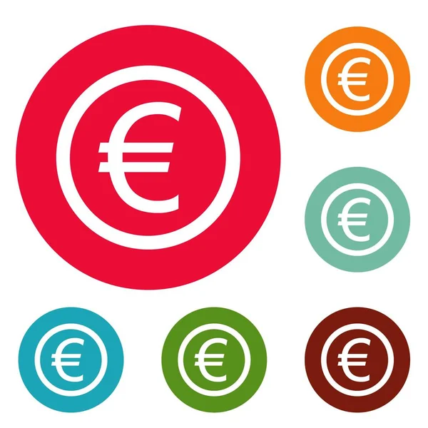 Euro símbolo ícones círculo conjunto vetor —  Vetores de Stock