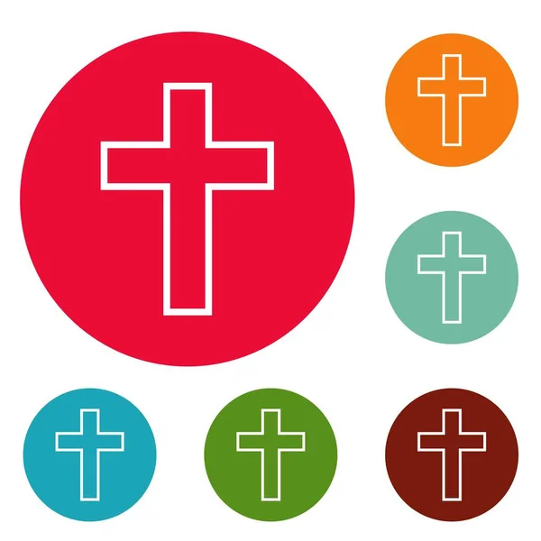 Ícones cruz católica conjunto vetor círculo —  Vetores de Stock
