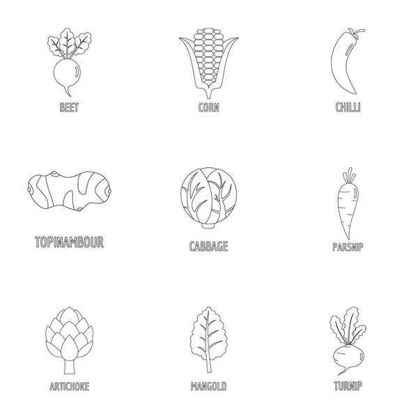 Набор значков здоровых овощей, стиль контура — стоковый вектор