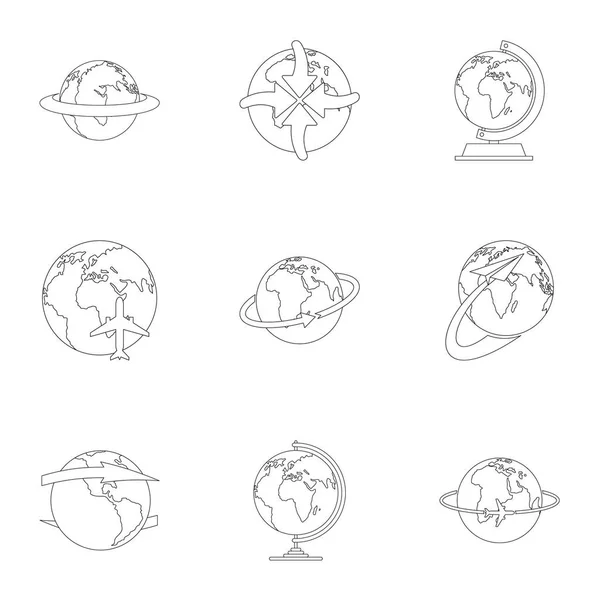 Conjunto de iconos de mundo pequeño, estilo de contorno — Archivo Imágenes Vectoriales