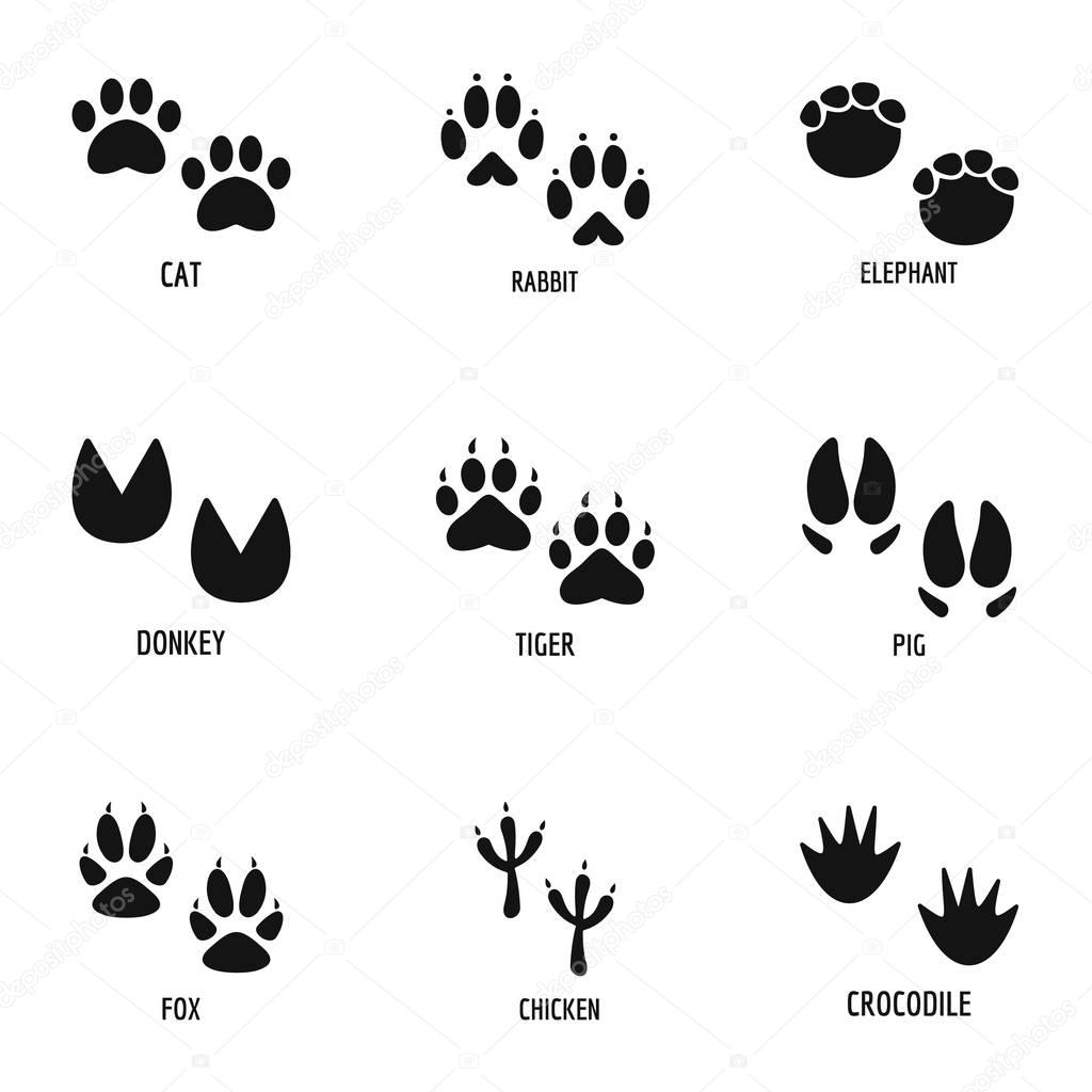 Animal tracking icons set, simple style