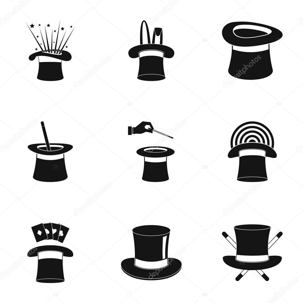 Cocked hat icons set, simple style