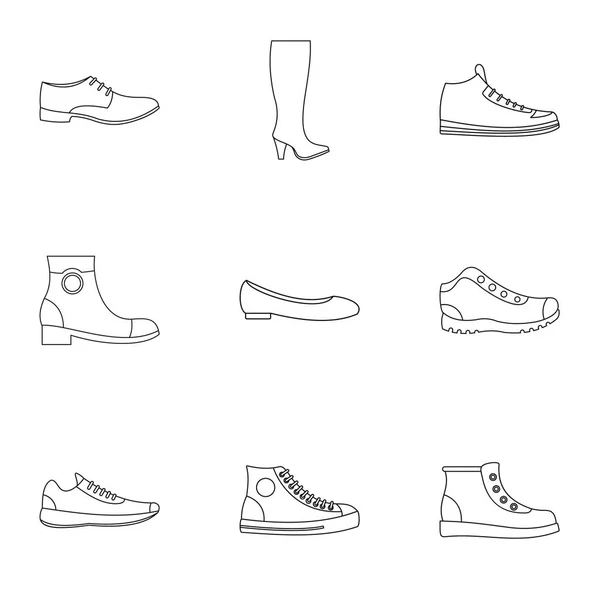 Conjunto de iconos de zapatilla, estilo de contorno — Vector de stock