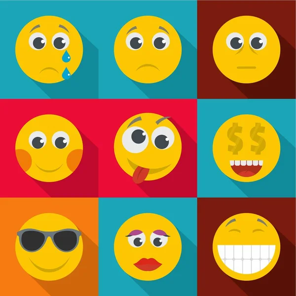 Bright emotion icons set, flat style