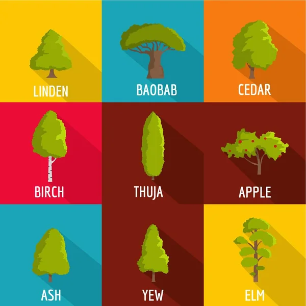 Forest planting icons set, flat style — Stock Vector