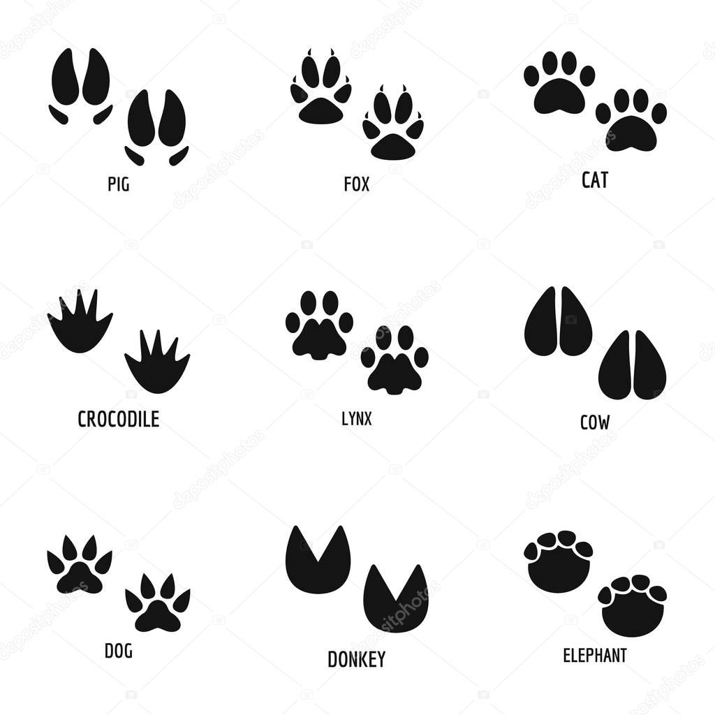 Animal paw icons set, simple style