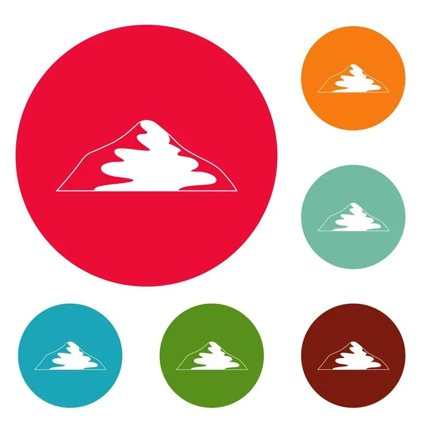 Asiático montaña iconos círculo conjunto vector — Archivo Imágenes Vectoriales