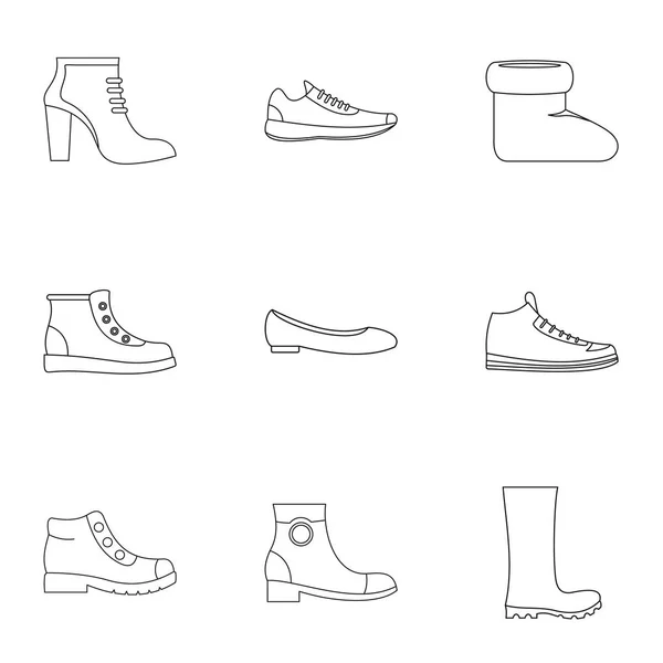 Conjunto de iconos de colección de zapatos, estilo de contorno — Vector de stock