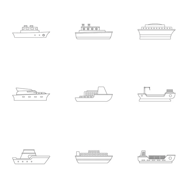 Icônes de bateau à moteur ensemble, style contour — Image vectorielle