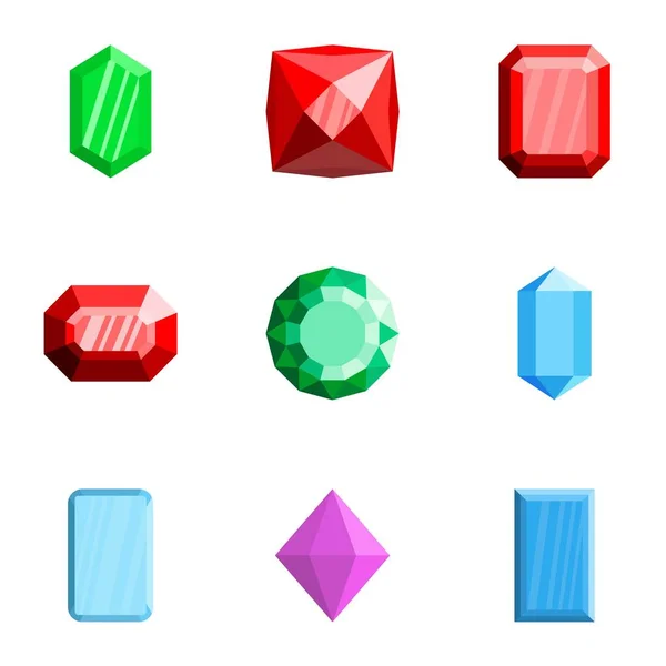 Conjunto de iconos de piedras preciosas, estilo plano — Vector de stock