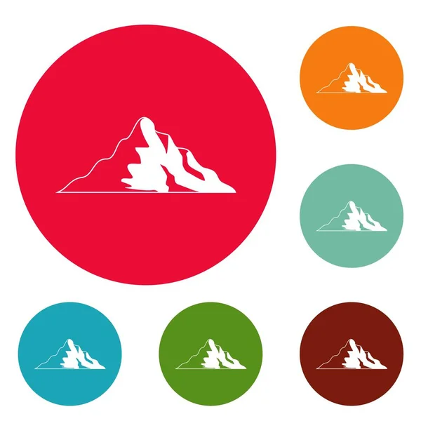 Ícones de montanha de neve conjunto vetor círculo — Vetor de Stock