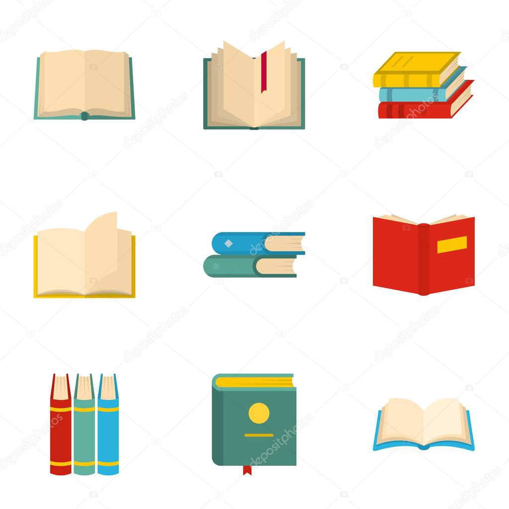 School textbook icons set, cartoon style