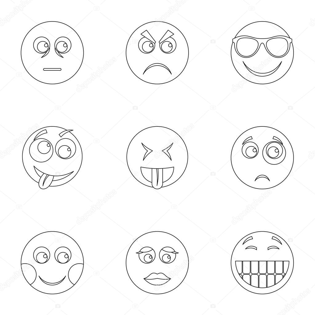 Facial animation icons set, outline style