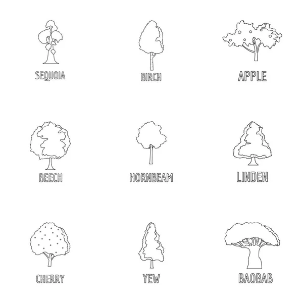 Conjunto de iconos de la diversidad de los bosques, estilo de esquema — Vector de stock
