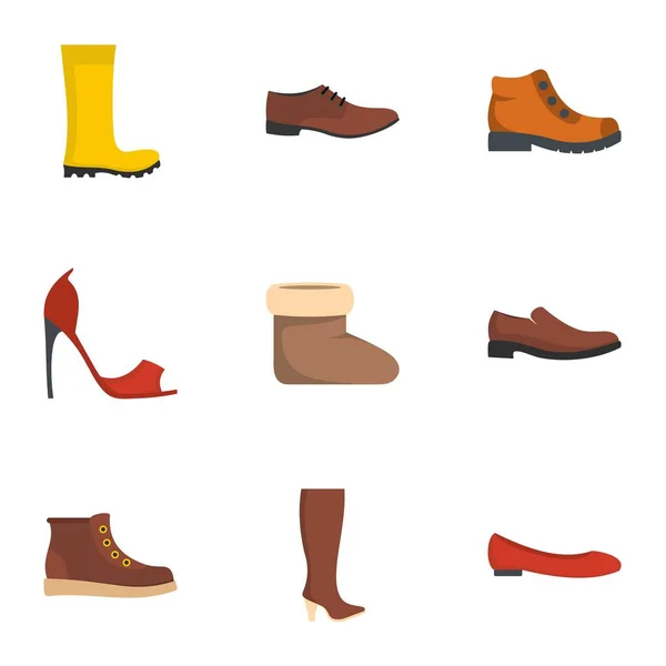 Juego de iconos de calzado, estilo plano — Vector de stock