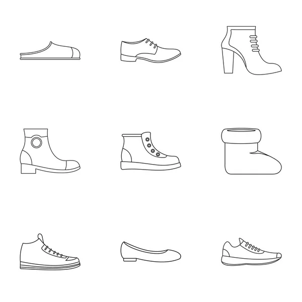 Designer shoes icons set, outline style — Stock Vector