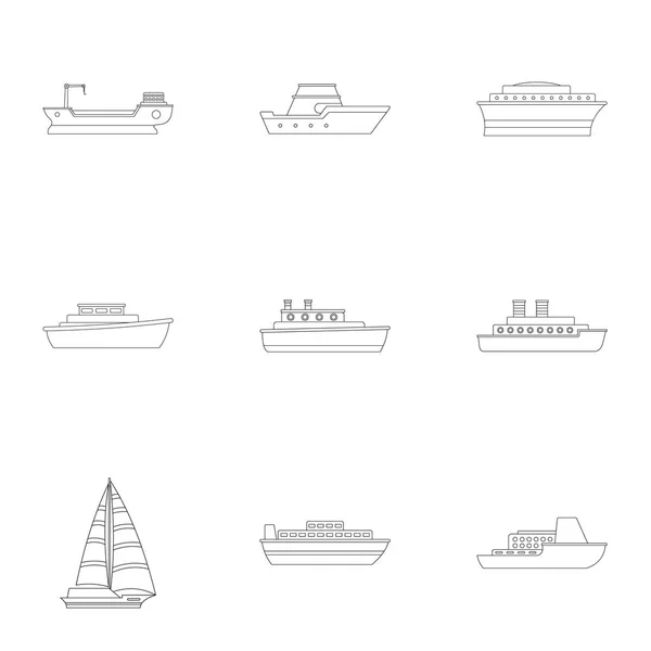 Speedboat icons set, outline style — Stock Vector