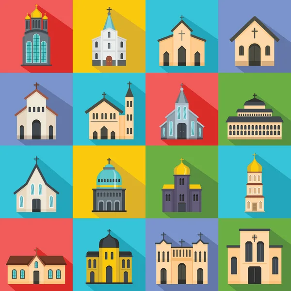 Conjunto de iconos de edificio de iglesia, estilo plano — Vector de stock