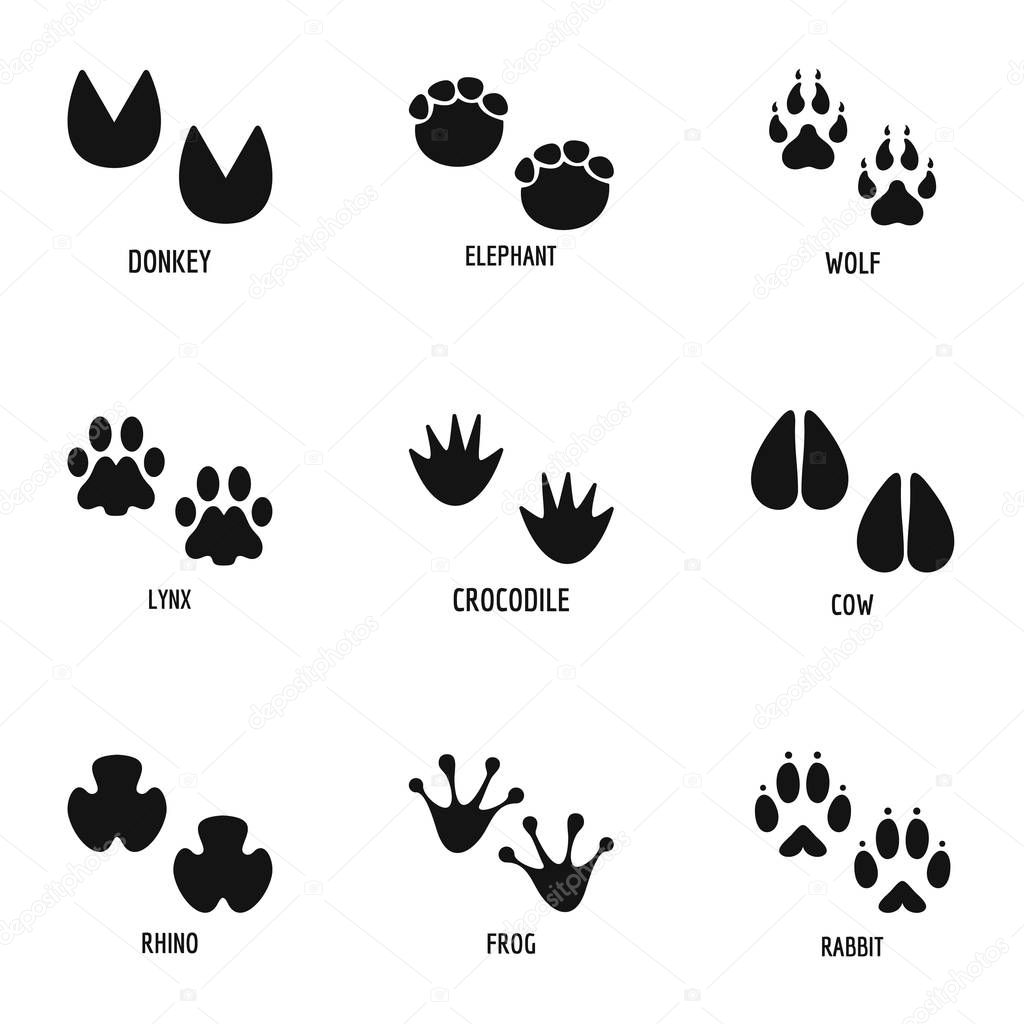 Animal foot icons set, simple style