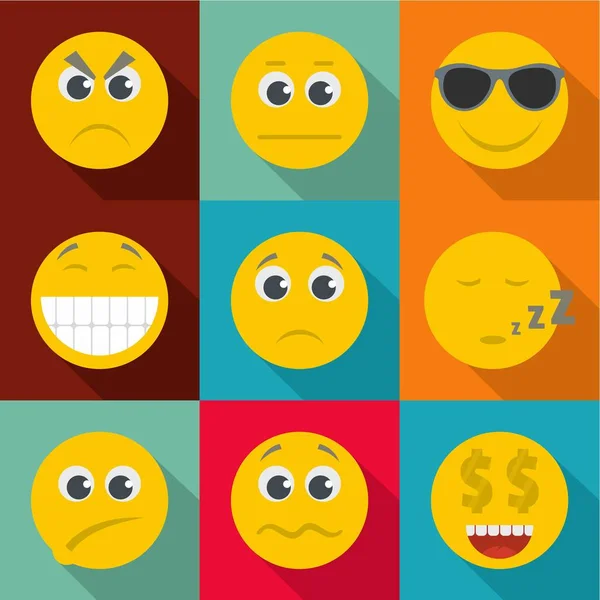 Set di icone a colori emozionali, stile piatto — Vettoriale Stock
