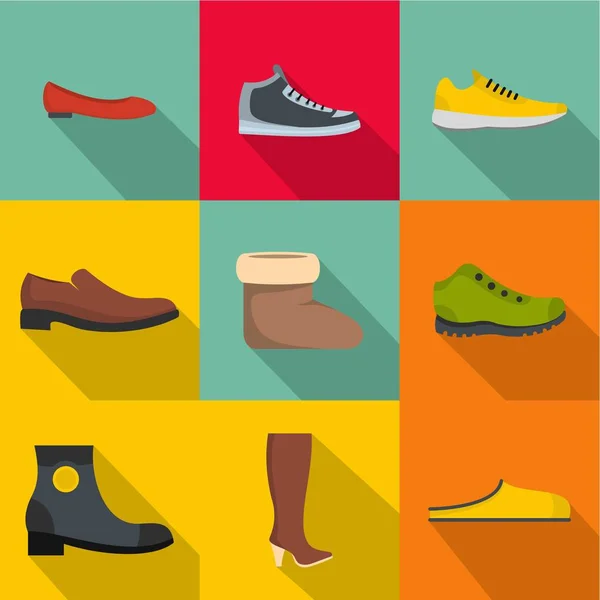 Comfortable footwear icons set, flat style — Stock Vector
