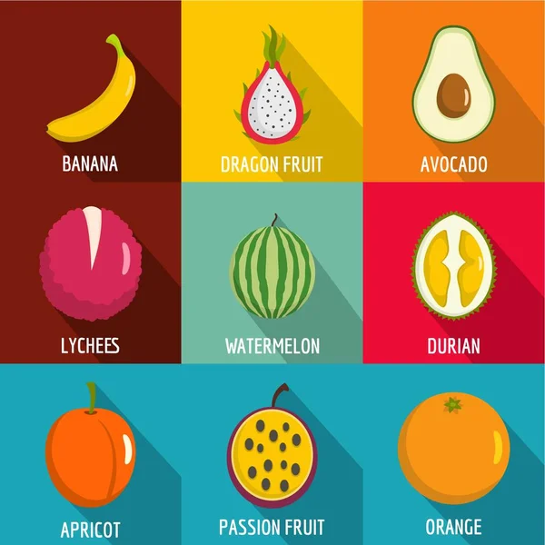 Conjunto de ícones de nutrição de frutas, estilo plano —  Vetores de Stock