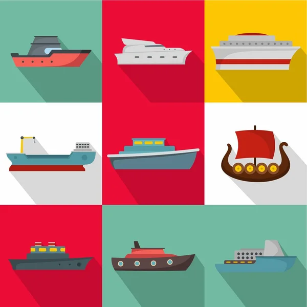 Lodní průmysl ikony nastavit, ploché styl — Stockový vektor