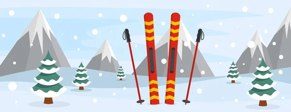 Skiing banner, flat style — Stock Vector