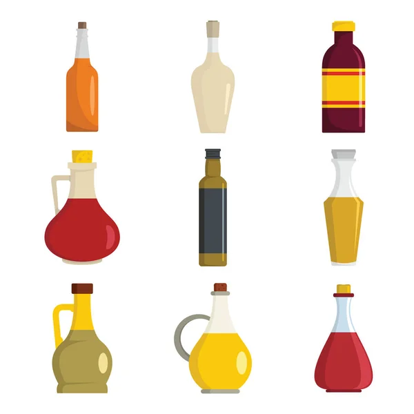 Conjunto de ícones de garrafa de vinagre, estilo plano —  Vetores de Stock