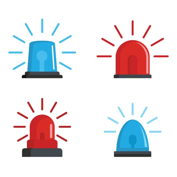 Blikač sirény červené a modré ikony nastavit, ploché styl — Stockový vektor