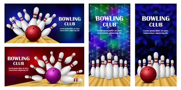 Bowling kegling conjunto conceito de banner, estilo realista — Vetor de Stock