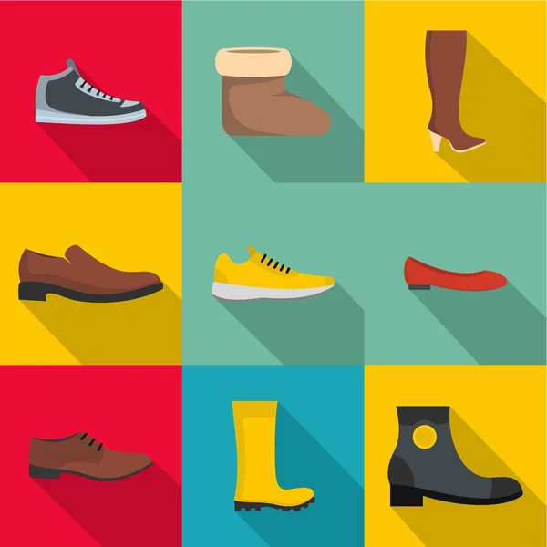 Comfortable shoes icons set, flat style — Stock Vector