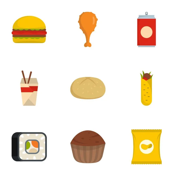 Junk food icons set, estilo plano — Vetor de Stock