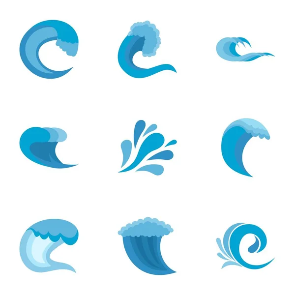 Ensemble d'icônes de vague, style plat — Image vectorielle