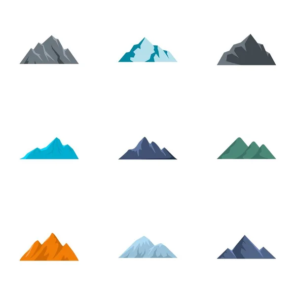 Conjunto de iconos de montaña, estilo plano — Archivo Imágenes Vectoriales