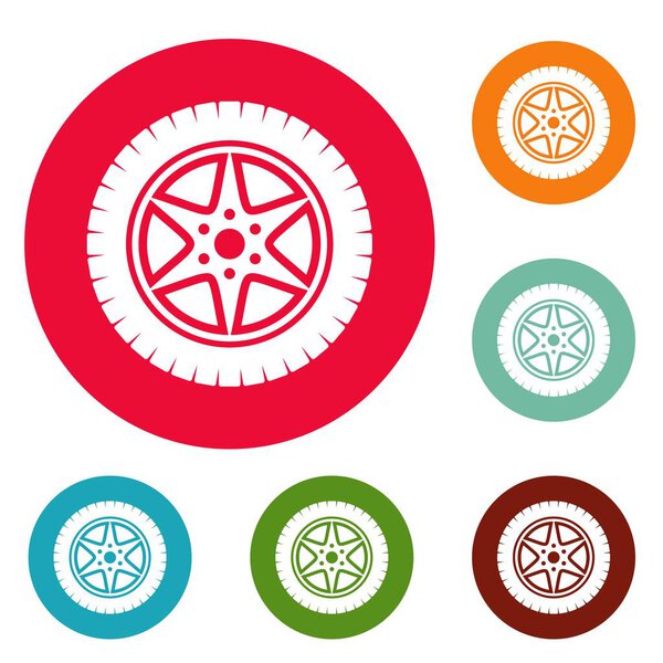 Car wheel icons circle set vector