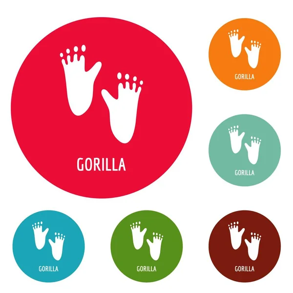 Gorilla passo icone cerchio insieme vettore — Vettoriale Stock