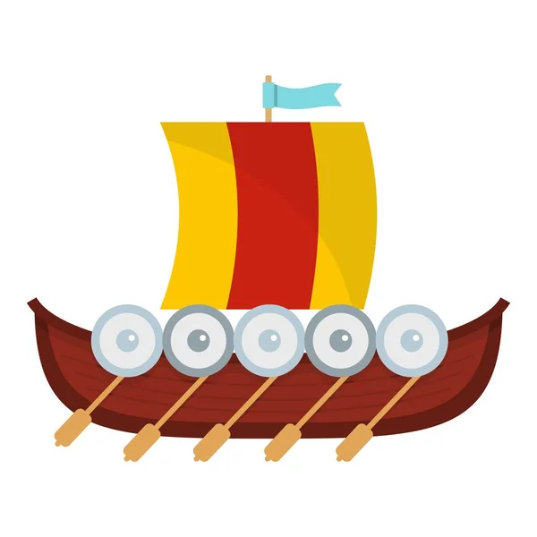 Icona della barca vichinga, stile piatto — Vettoriale Stock