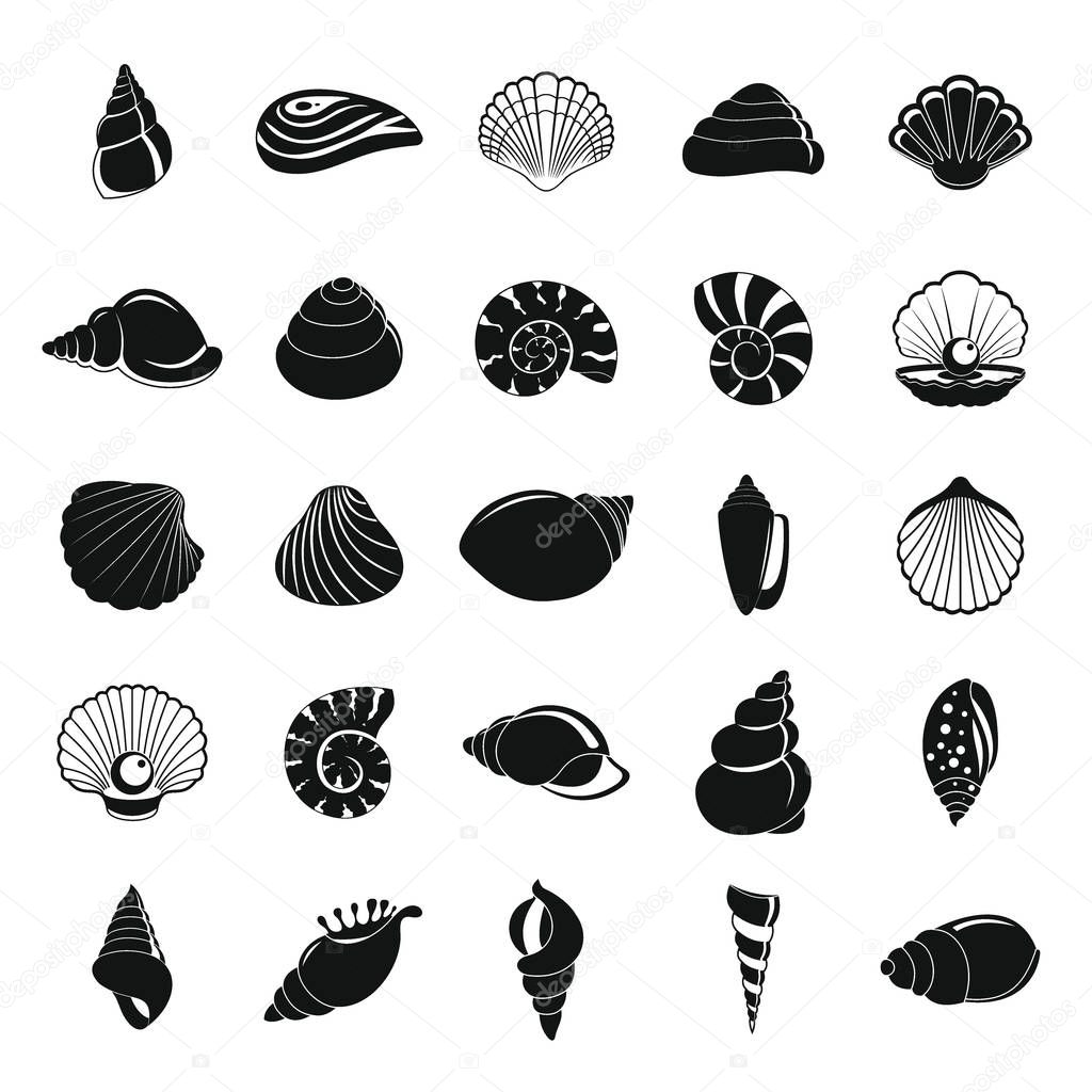 Sea shell icons set, simple style