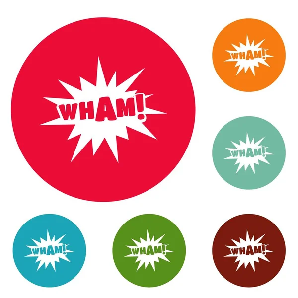 Comic boom wham iconos círculo conjunto vector — Vector de stock