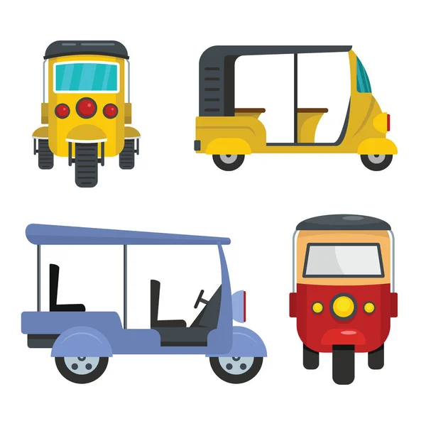 Tuk rickshaw Tailândia ícones definir estilo plano —  Vetores de Stock