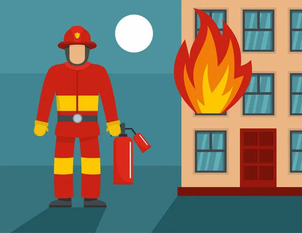 Concept de pompier debout, style plat — Image vectorielle