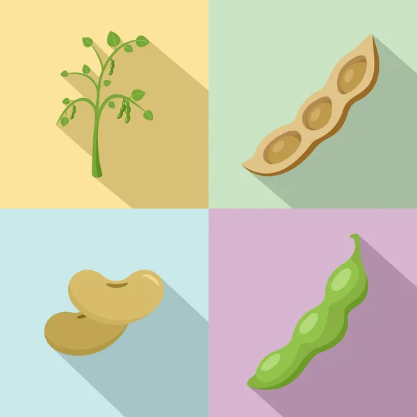 Soybean soy beans seed icons set flat style — Stock Vector