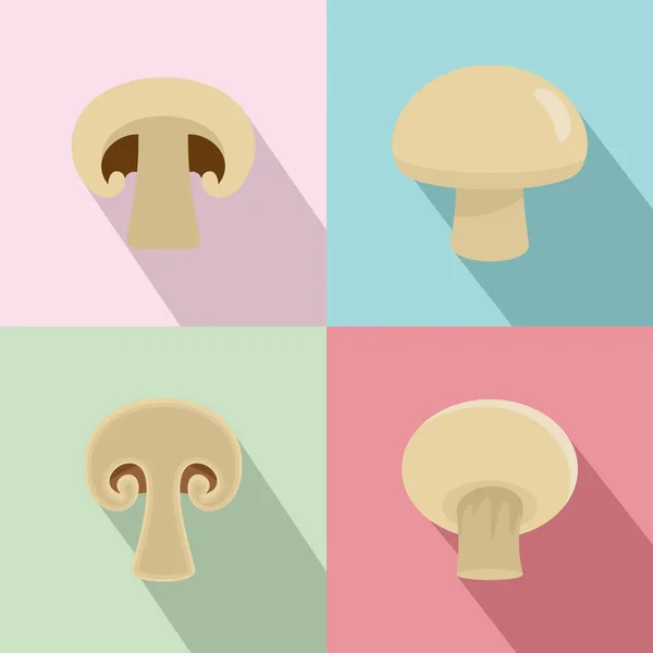 Champignon svamp ikoner set, platt stil — Stock vektor