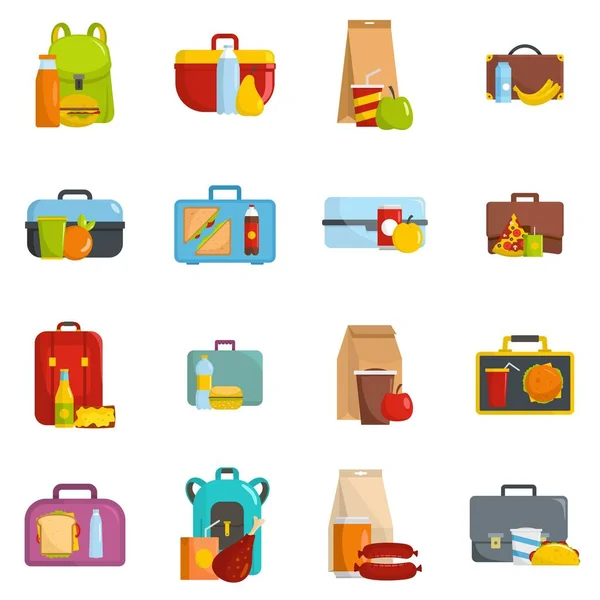 Lunchbox alimentos iconos conjunto vector aislado — Vector de stock