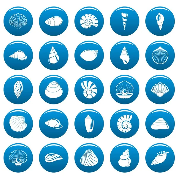 Conjunto de iconos de concha marina vetor azul — Vector de stock