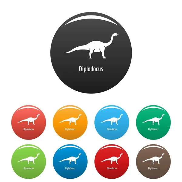 Ícones Diplodocus conjunto vetor de cores — Vetor de Stock
