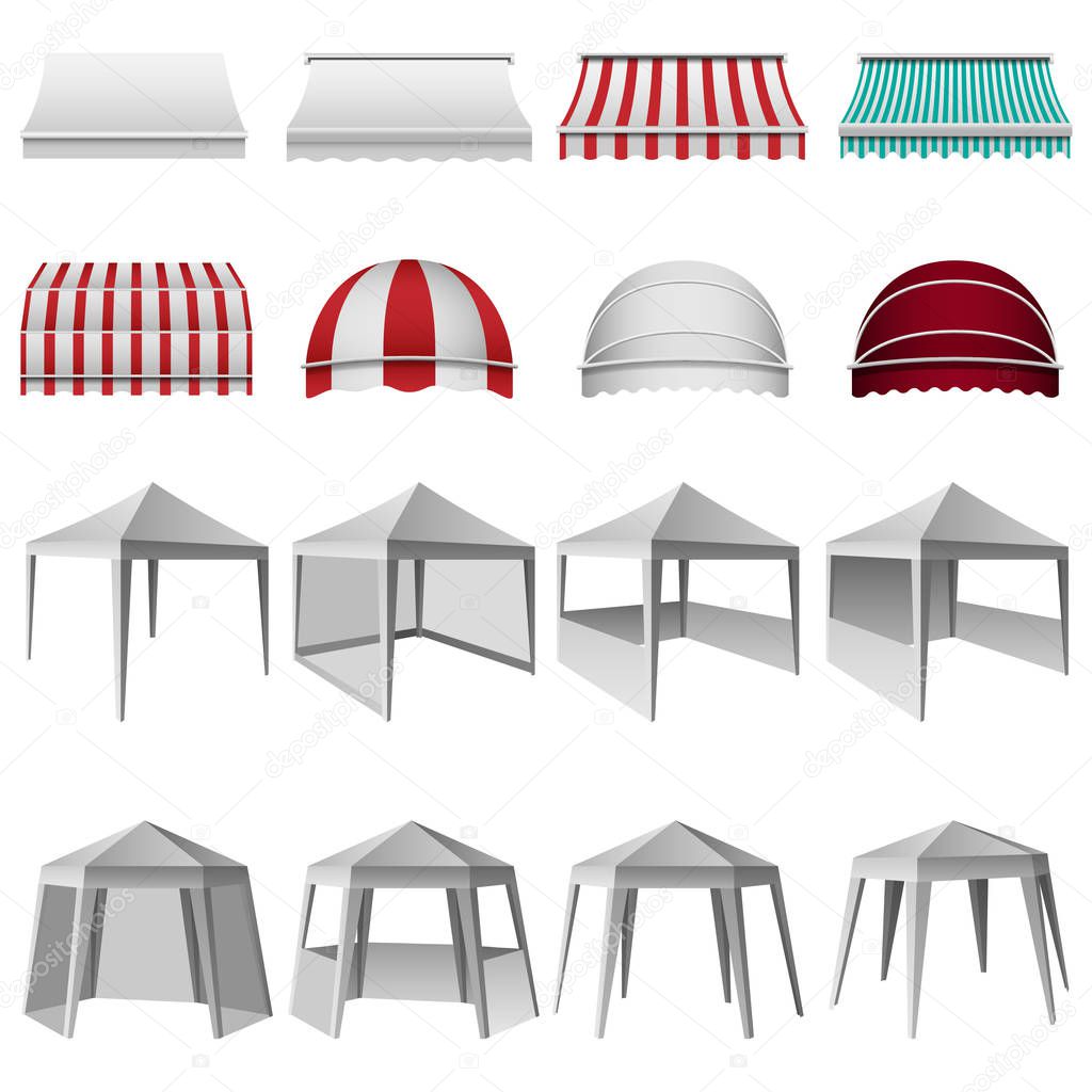Canopy shed overhang mockup set, realistic style